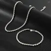 Chaînes Hommes Et Femmes Style Hip Hop Simple Deux Pièces Collier En Argent Plaqué Bracelet 4Mm Corde Torsadée Chaîne De Fer Avec Cuivre Homard