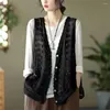 Gilets pour femmes femmes col en v évider Crochet mode coréenne Cardigan sans manches veste coton dentelle gilet tricoté Mujer gilet