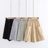 Damesbroeken Hoge taille A-lijn geplooide shorts Rokken vrouwen zomer Solid Color Wide Leg Office Lady Casual met zak