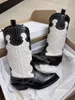 Boots Sexy Pointed Toe Women Mid-Calf Boots Balck and White Mixed Color Embroidery Ladies Knight Boots Fashion Cowboy Short Boots 230818