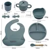 Tasses Vaisselle Ustensiles 9 Pcs Bébé Silicone Ensembles D'alimentation Ventouse Bol Enfants Cuillère Fourchette Collation Nom Personnalisé Bébé Vaisselle l230818