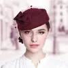 Boinas gorras para mujer novia elegante lana gasa arco aerolínea azafata blanco Fedora gorras Formal señora sombrero Royal Style251g