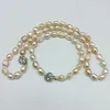 Collier boucles d'oreilles ensemble exquis 9-10mm rose perle de culture d'eau douce baroque Bracelet 18/7.5 pouces bijoux pour femmes cadeau