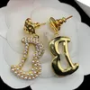 T GG Charm Vintage Classique Perle Boucles D'oreilles Femmes Plaqué Or 18 Carats Perle Lettres Creux Pendantes Coeur Cuivre Orné Oreille Stud Rétro Bijoux De Fête