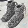 Snow Boots Female Creative Korean Version Of The Student Needle Knitting Wool Velvet Thickened Non-slip Winter Tall Gray Cotton Shoes