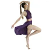 Stage Wear Retail Wholesale Nylon/Lycra Mesh Modern Dance Skirts Vest Shoulder Dress With Flowing Skirt Hem