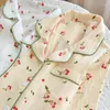 Women's Sleepwear 2023 Pajamas Autumn Spring Long Sleeve Soft Set Cherry Print Pyjama Woman Home Nightwear Cardigan