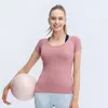 LU-08 Dames breien yoga korte mouw solide kleur naakt sportvorming taille strakke fitness losse jogging sportkleding