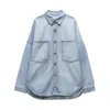 Dames blouses shirts oversized denim shirt jean jas lichtblauw vriendje lange witte werkkleedjas met pocket 230818