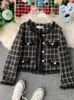 Jackets femininos Autumn inverno vintage tweed jacket casaco mulheres pequenas fragrâncias retalhos