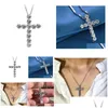 Pendanthalsband 925 Sterling Sier FL Round Cut White Topaz Cz Diamond Cross Party Women clavicle Halsband Gift Drop Delivery Jewel Dhrl8