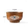 Bowls Wooden Bowl Devil's Eye Solid Wood Household Rice Woodiness Anti Scalding Sour Jujube Tea With Milk