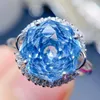 Küme halkaları otantik 925 sterling gümüş doğal gül kesim zanaat mavi topa kristal temiz kadın yüzüğü ayarlanabilir takılar