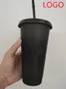 710ml Siyah Beyaz Kupa Kucak Kupaları Kapak Renk Değişikliği Kahve Kupası Yeniden Kullanılabilir Bardaklar Plastik Tumbler Mat Finish Kahve Kupaları