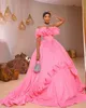 Vintage Pink African Evening Dresses Ruffles Axless A Line Party Formal Arabic Aso Ebi Luxury Birthday Prom Eccase klänning