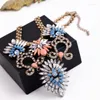 Pendant Necklaces Professional Design Women Rhinestone Inlay Blue & Pink Classic Chunky Big Necklace