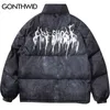 Jackets masculinos Gonthwid Graffiti tinta tampa de tinta impressão algodão algodão acolchoado salto parka jaquetas de streetwear