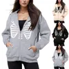 Moletons femininos Y2K Skeleton Mulheres 2023 Zip gótico Up Sorto de tamanho grande Retro Harajuku Jacket Tops casuais