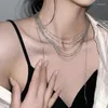 Chains Silver Color Chain Stacked Tassel Women's Necklace Unique Multi Layered Metal Collar Elegant Hipster Choker Female Jewelry