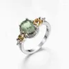 Cluster Rings Mode Bicolore Vert Zircon Anneau Personnalité Simple Féminin Romantique Cadeau