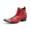 Stiefel Spring Man Metal Fangtou Gürtel hochheelierte kurze Stiefel Western Cowboy Stiefel Cowhide Serpentine Druckbühne Show Party Boots 230818