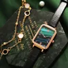 Orologi da polso femminile orologi set verde quadrato bracciale quarzo orologio eleganti affascinanti donne reloj para mujer