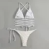 ARXIPA G string Mini Bikinis Micro Sexy Deux Pièces Maillot de Bain pour Femme 3D Fleur Imprimer Solide Blanc Maillot de Bain Rembourré Push Up Bandage Beachwear String High Cut Summer