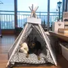 Other Pet Supplies Linen Pet Cat Dog Teepee Tent House Bed Set with Cushion and Blackboard Removable Washable Folding Portable Teepee Cave 24inch HKD230821