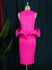 Abiti casual fucsia arruffale di fiori abito da festa per donne sexy v collo mancole bodycon slim sera