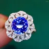 Cluster Rings LR2023 Blue Sapphire Ring 3.22Ct Real Pure 18K Natural Unheat Royal Gemstone Diamonds Stone Female