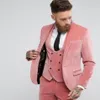 Vestido de veludo de veludo rosa personalizado 3 PCs Moda Winter Groom Vestido de noiva Slim Fit Men's Smoking Smok