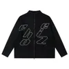 Kvinnors tröjor Vintage Letter Brodery Black High Collar Cardigan Women Autumn Winter Overdimensionerade Knitwear Double End Zip Up Coat Men 230821