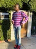 Blusas masculinas y2k roxo listrado suéter masculino Hip Hop Warm Streetwear