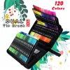 Markers Watercolor Brush Pen 72120 Colored Dual Tip Art Filt Pens Skissböcker för att rita Stationery Supplies 230818