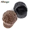 Basker Autumn Winter Leopard tryck BERET HAT Kvinnor Fashion Korea Femme Chapeau målare Hattar åttkantiga Sboy Cap 230821