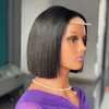 Blunt Cut Bob Wig Spets Front Human Hair 4x4 HD Stängning Ben Rak Naturlig svart 12a Vietnam Glueless Ready to Wear Short