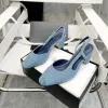 新しいデニムスリングバック太いサンダルレザー靴底靴屋のかかとフラットサンダルラウンドトゥ女性の豪華なデザイナードレスイブニングシューズオフィスサンダルファクトリーフットウェア