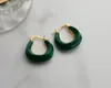 Dangle Earrings Vintage Half Round Enamel Dark Green Temperament Ladies French Jewellery