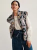 여성 S 재킷 빈티지 꽃 인쇄 패치 워크면 재킷 여성 긴 소매 두꺼운 따뜻한 느슨한 코트 2023 가을 겨울 레이디 캐주얼 스트리트웨어 230821