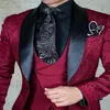 Style Groomsmen Burgundy And Black Groom Tuxedos Shawl Lapel Men Suits Wedding Man Jacket Vest Pants Tie Z194 Men's & Bla260u