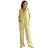 Vêtements de nuit pour femmes Pyjama ample décontracté pour femmes Vêtements de nuit Pantalon à simple boutonnage Costumes Poche 2 pièces Femme Ensemble Pyjama 2023 Printemps
