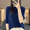 Women's Sweaters Pullover Sweater Summer O-Neck Short Sleeve T-shirt Wool Fine Imitation Knitted Thin Fit Coat Top WOTEEWS Brand