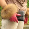 Women's Genuine Leather Gloves Real Raccoon Fur Gloves Fur Big Raccoon Sheepskin Female Winter Velvet Warm Touch280P