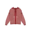 Kvinnors stickor Tees Korean Fashion Stripes Hooded Knit Cardigan Woman Red Loose Casual Autumn Winter Sweater dragkedja överdimensionerad långärmad topp 230816