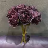 Fiori decorativi ghirlandesmate SunMade 7 PCSlot Vintage essiccante di grandi peonie viola artificiale bouquet per la casa decorazione di nozze rosa Flore 230818