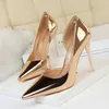 New Fashion High Heels Simple Slim Heel Metal Heel High Heel Shallow Notched Side Hollow Sexy Single Shoe Size 34-43