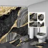 Shower Curtains Abstract Marble Shower Curtain Set Gold Lines Black Grey Pattern Modern Luxury Home Bathroom Decor Non-slip Rug Toilet Lid Cover 230820