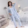 Piajamas in cotone per abbigliamento da donna Set per donne 3 pezzi/set stampa notturno da notte da donna pijama abito top pantaloni home abbraccio pigiama femme