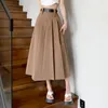 Skirts Korean Fashion High Waist Pleated Skirt Women Elegant A-line Formal Long Withe Belt Office Ladies