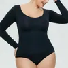 Women's Shapers Women Crew Neck Długie rękaw Bodysuit Pełny bezszwowy ciasny podkoszuleks